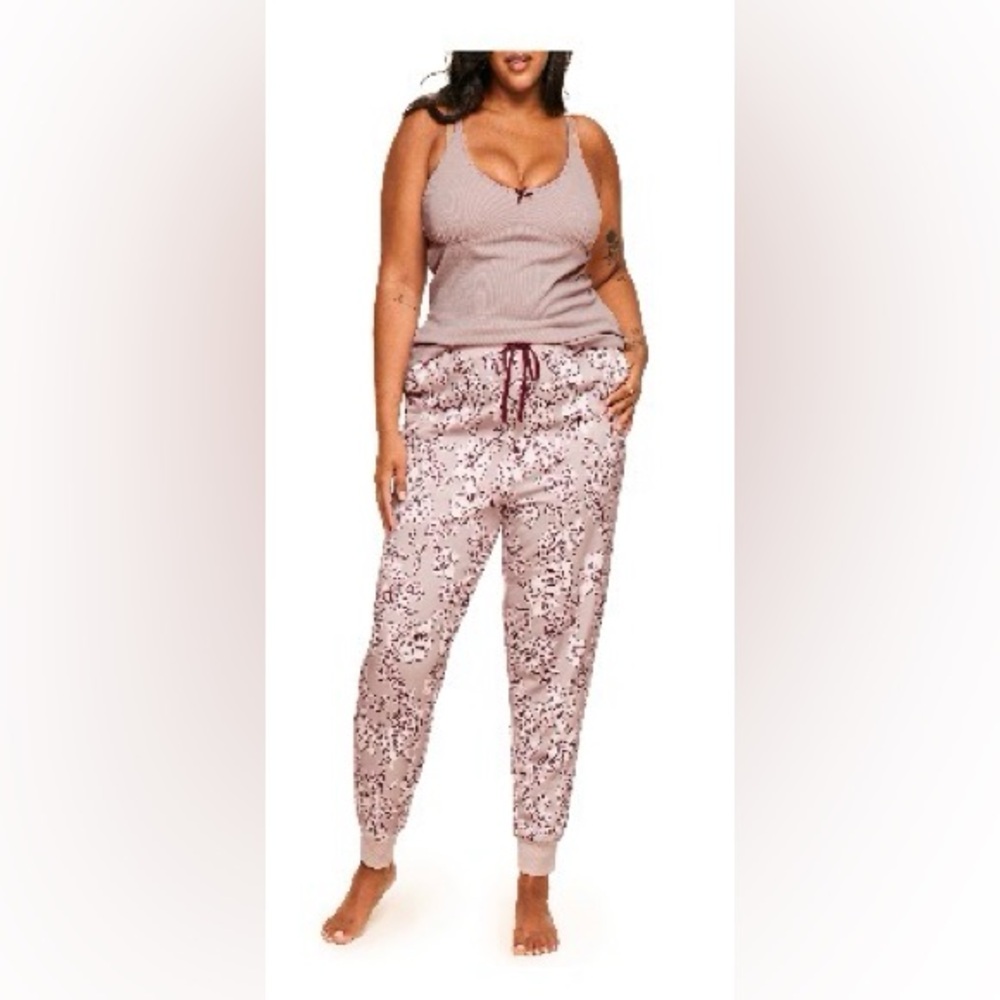 Adore Me Pink Floral Print Pajama Pants with Burgundy Drawstring